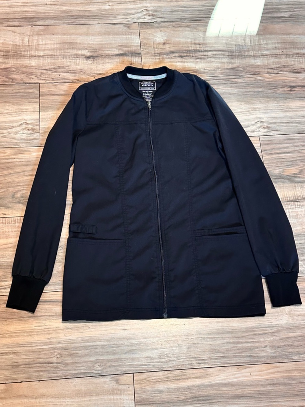 Cherokee Black Zip Front Scrub Jacket
